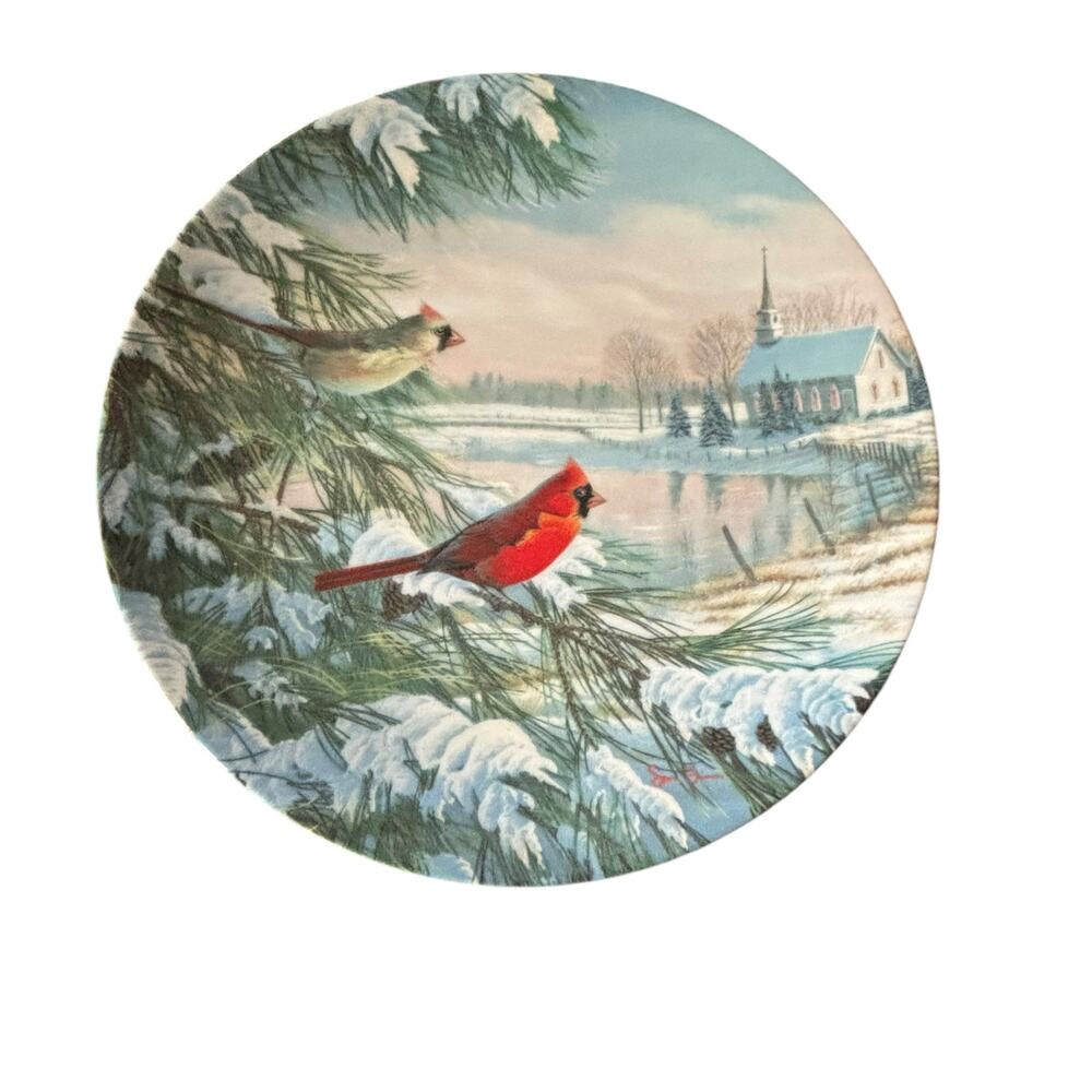 Edwin Knowles Cardinals In Winter Plate By Sam Timm Vintage China 8.5” 1990